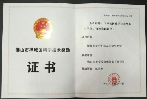 2015“佛山市禅城区科学手艺奖”二等奖